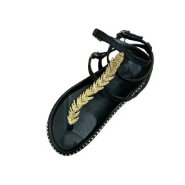 black leather sandal for women