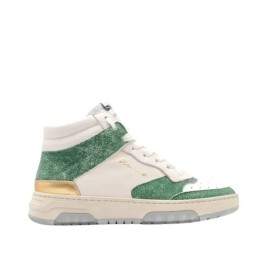 high sneaker in white and green leather